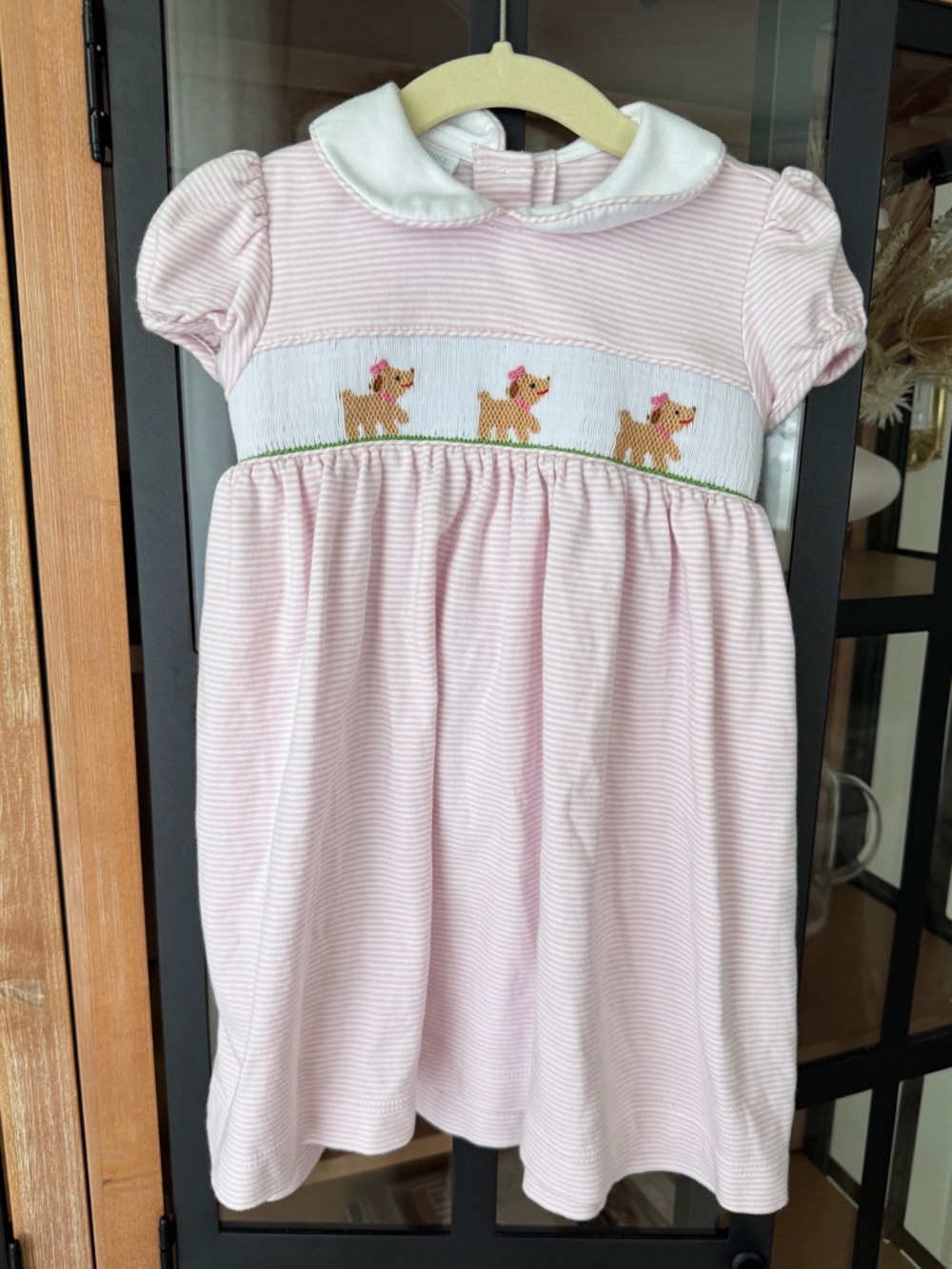 Edgehill Collection smocked dress puppy dogs striped peter pan collar baby girl